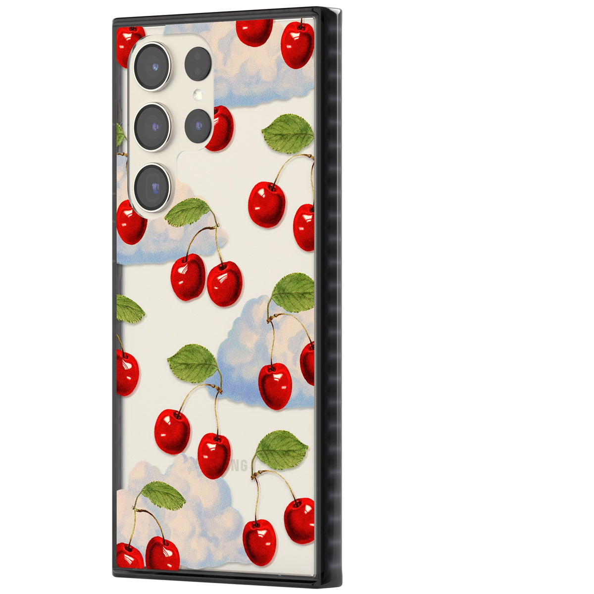 Vintage Cherries & Clouds Samsung S22 Ultra / Samsung S23 Ultra / Samsung S24 Ultra Impact Black Phone Case side
