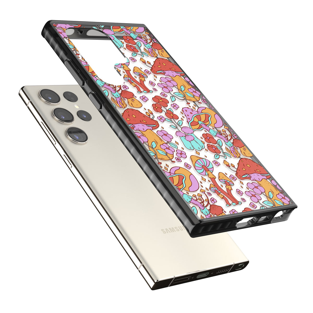 Psychedelic Flora Samsung S22 Ultra / Samsung S23 Ultra / Samsung S24 Ultra Impact Black Phone Case angled
