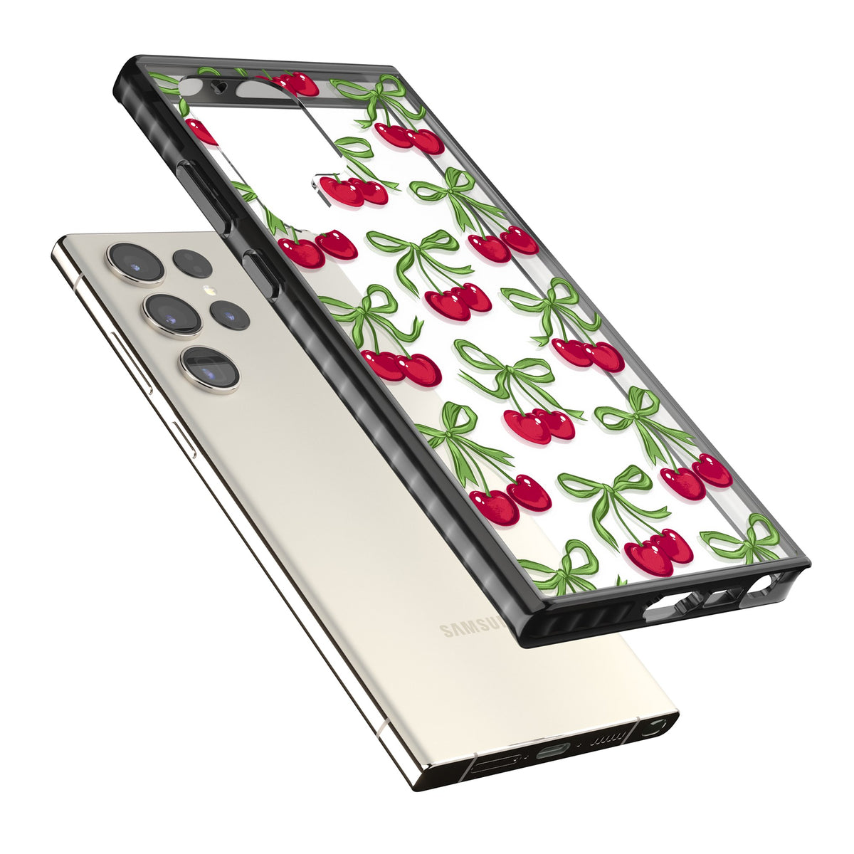 Cherry Bows Samsung S22 Ultra / Samsung S23 Ultra / Samsung S24 Ultra Impact Black Phone Case angled