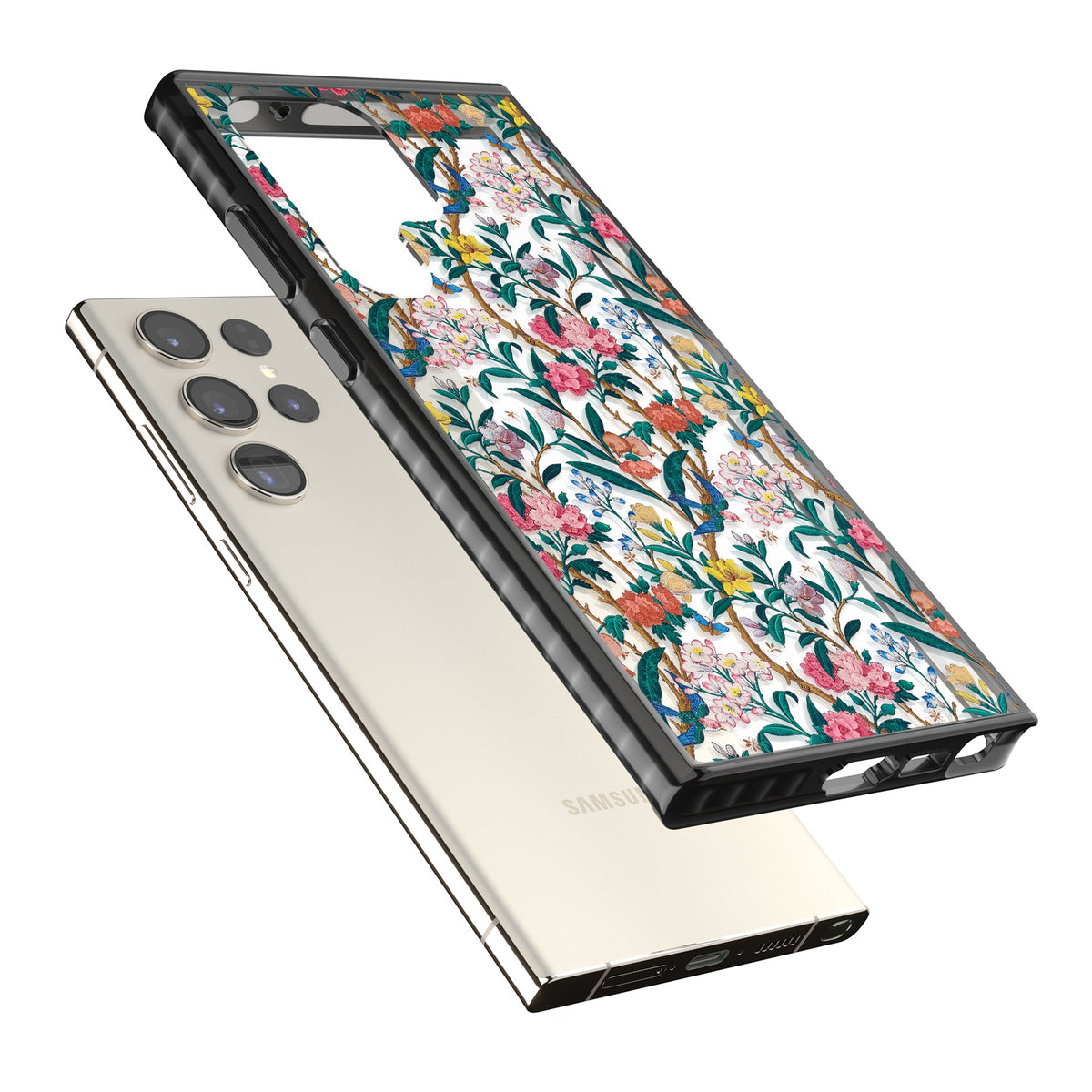 Vines & Flowers Samsung S22 Ultra / Samsung S23 Ultra / Samsung S24 Ultra Impact Black Phone Case angled