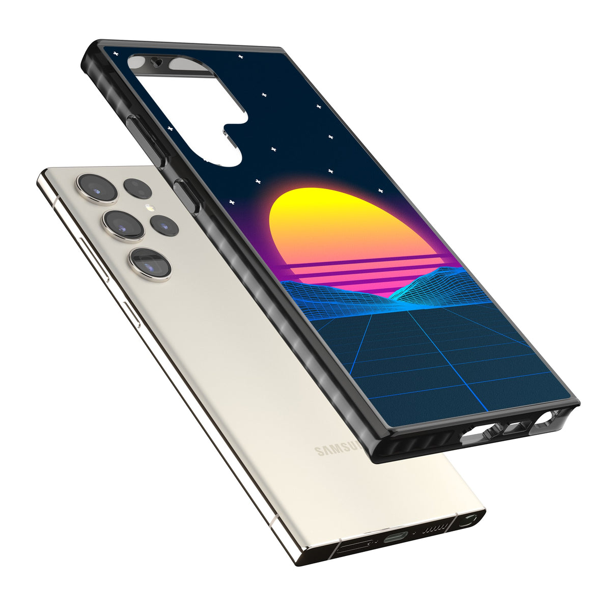 Sunset Vaporwave Samsung S22 Ultra / Samsung S23 Ultra / Samsung S24 Ultra Impact Black Phone Case angled