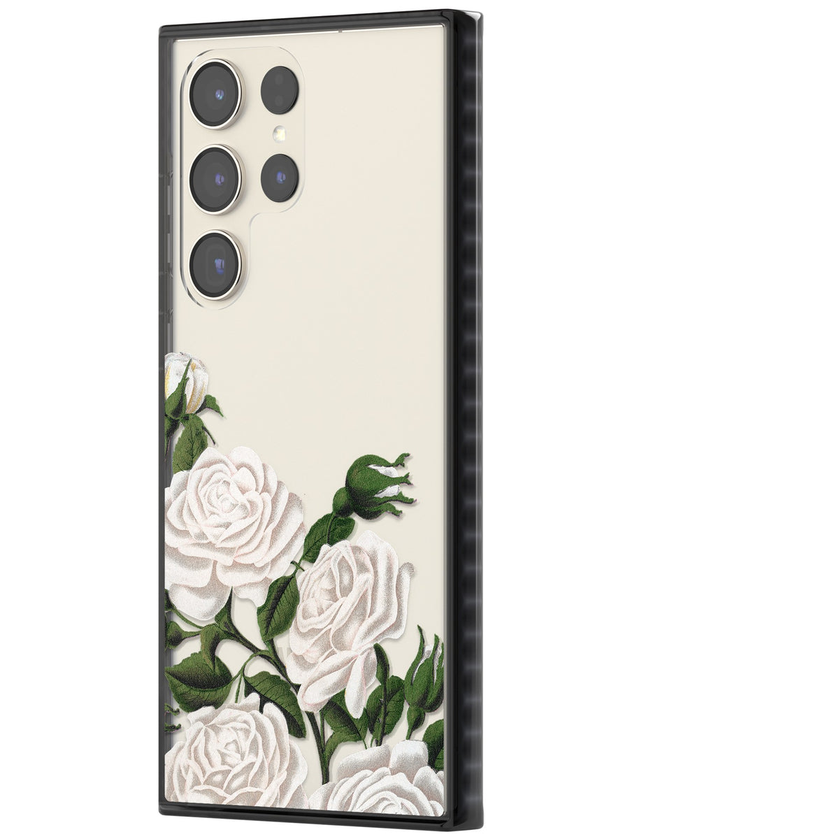 White Vintage Painted Flowers Samsung S22 Ultra / Samsung S23 Ultra / Samsung S24 Ultra Impact Black Phone Case side