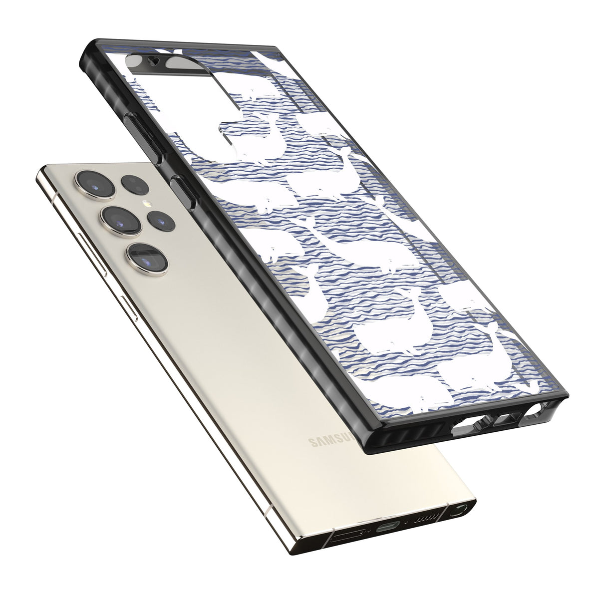 Whale Wave Samsung S22 Ultra / Samsung S23 Ultra / Samsung S24 Ultra Impact Black Phone Case angled