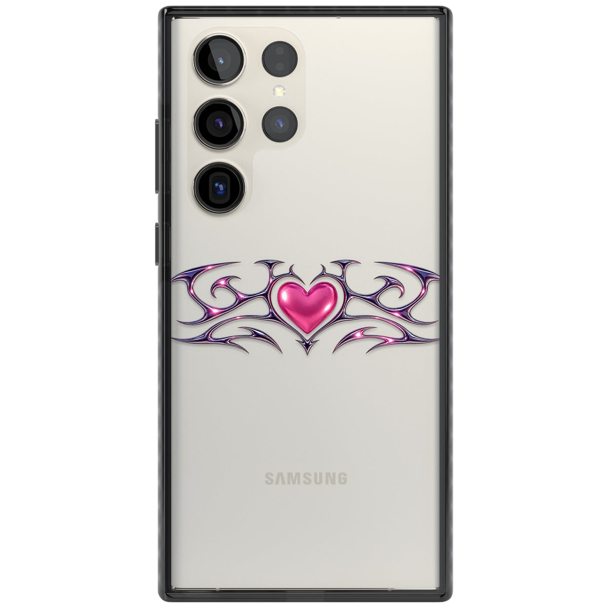 Pink Chrome Heart Samsung S22 Ultra / Samsung S23 Ultra / Samsung S24 Ultra Impact Black Phone Case front