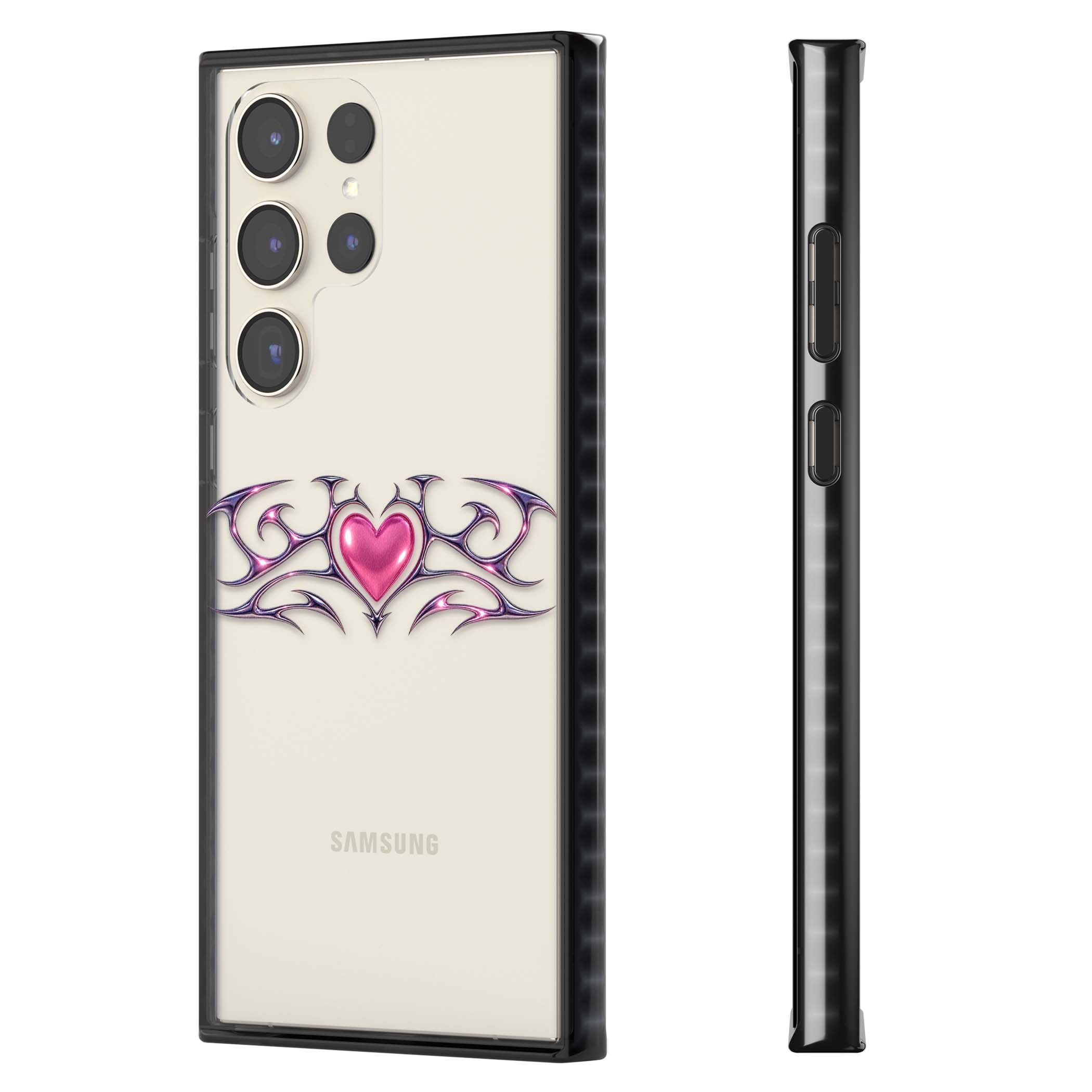 Pink Chrome Heart y2k iPhone case | Black Impact case for Samsung Galaxy S24 Ultra, Samsung Galaxy S23 Ultra, Samsung Galaxy S22 Ultra