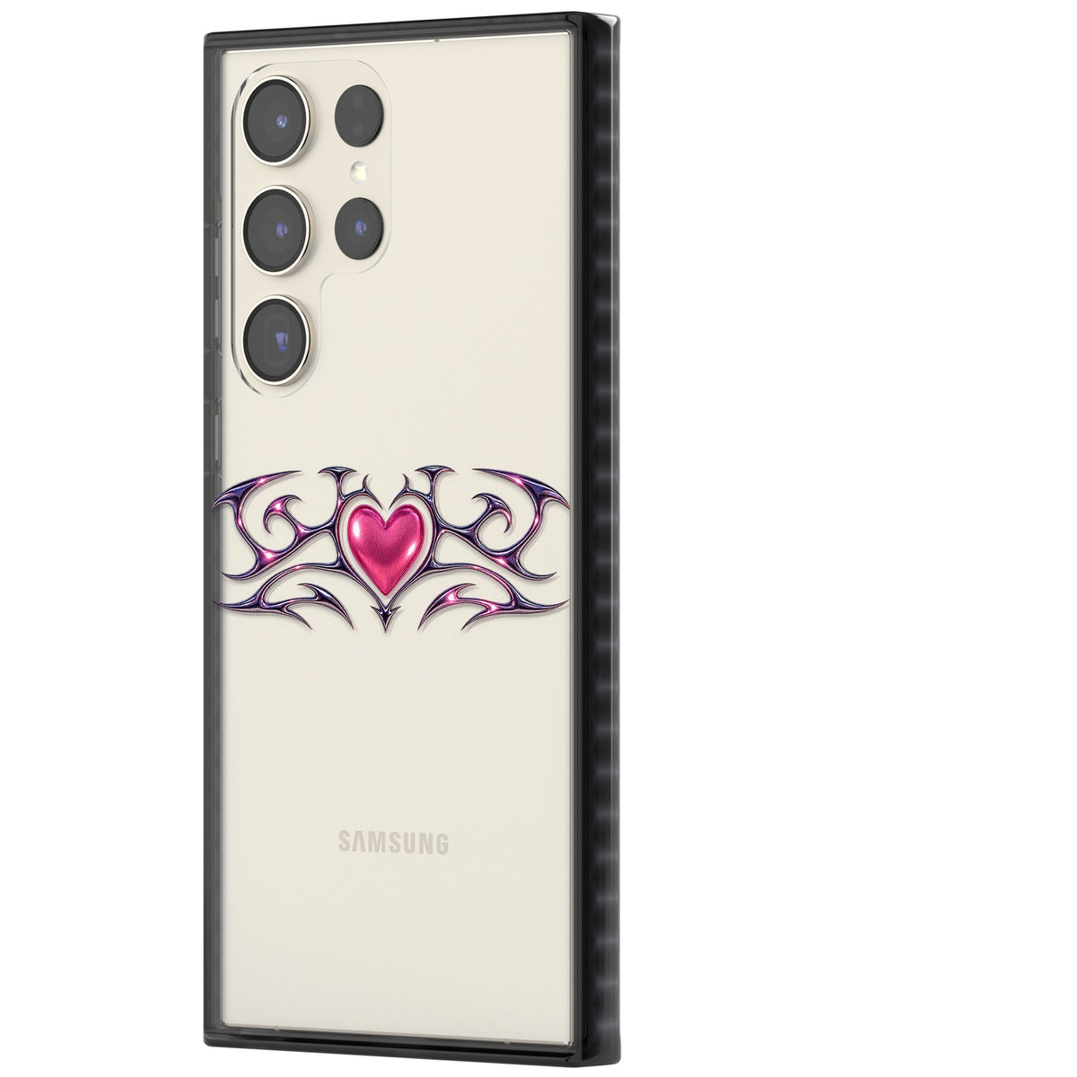 Pink Chrome Heart Samsung S22 Ultra / Samsung S23 Ultra / Samsung S24 Ultra Impact Black Phone Case side