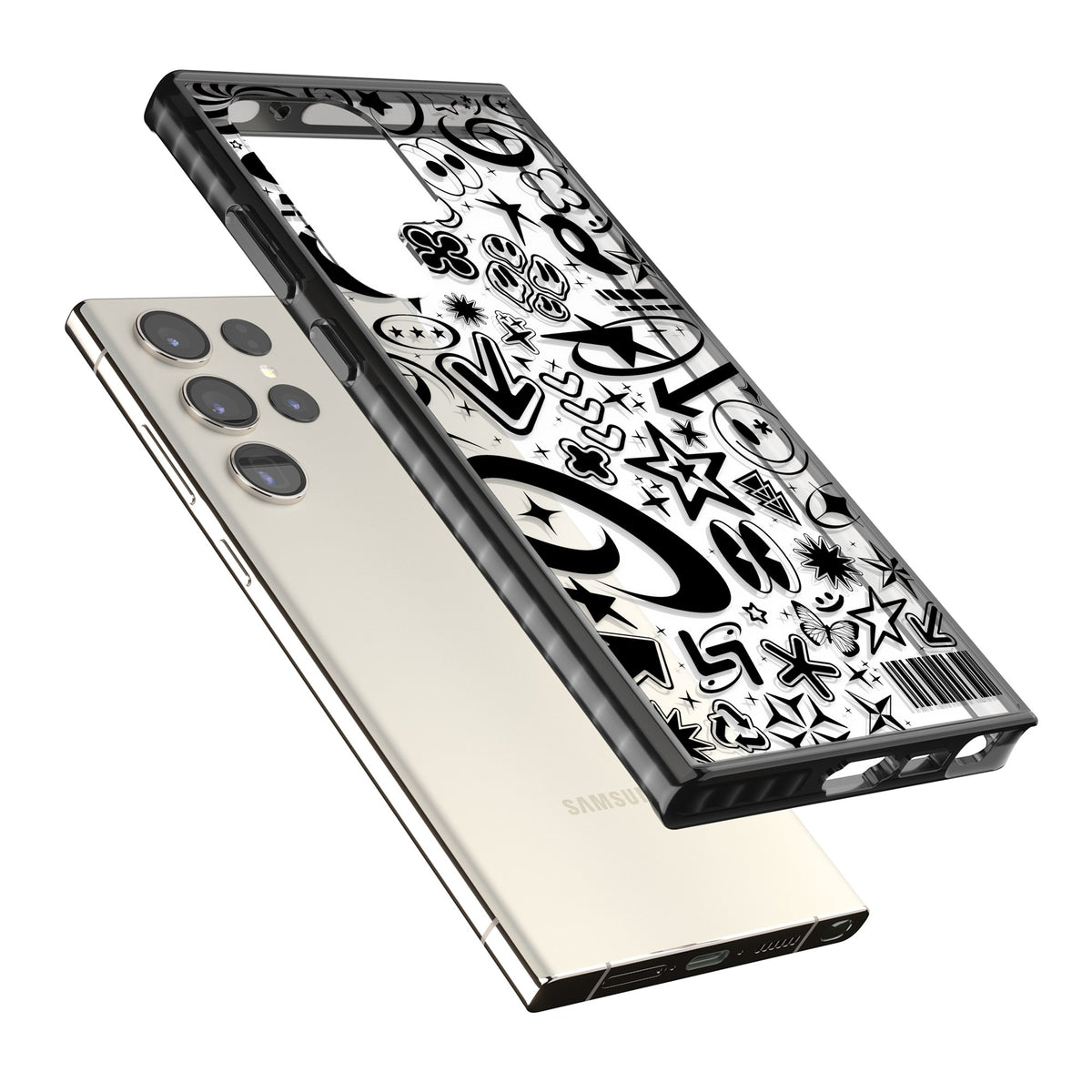 Black Y2K Pattern Samsung S22 Ultra / Samsung S23 Ultra / Samsung S24 Ultra Impact Black Phone Case angled