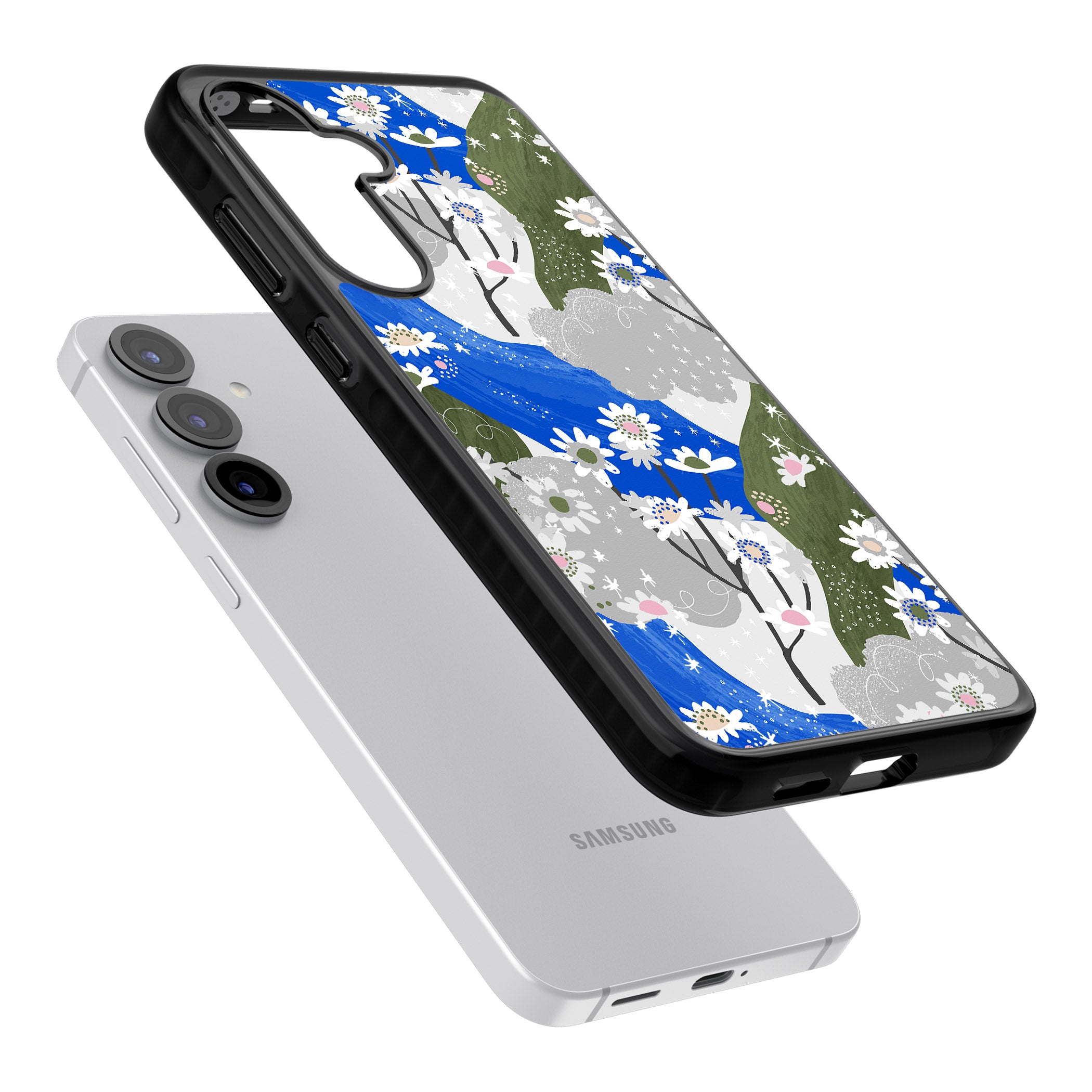 Blue & Grey Daisies Pattern