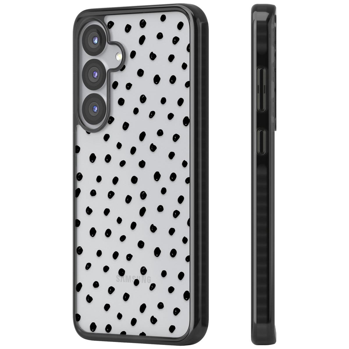 Messy Black Dot Pattern Samsung S25 / Samsung S25 Plus / Samsung S26 / Samsung S26 Plus Impact Black Phone Case side