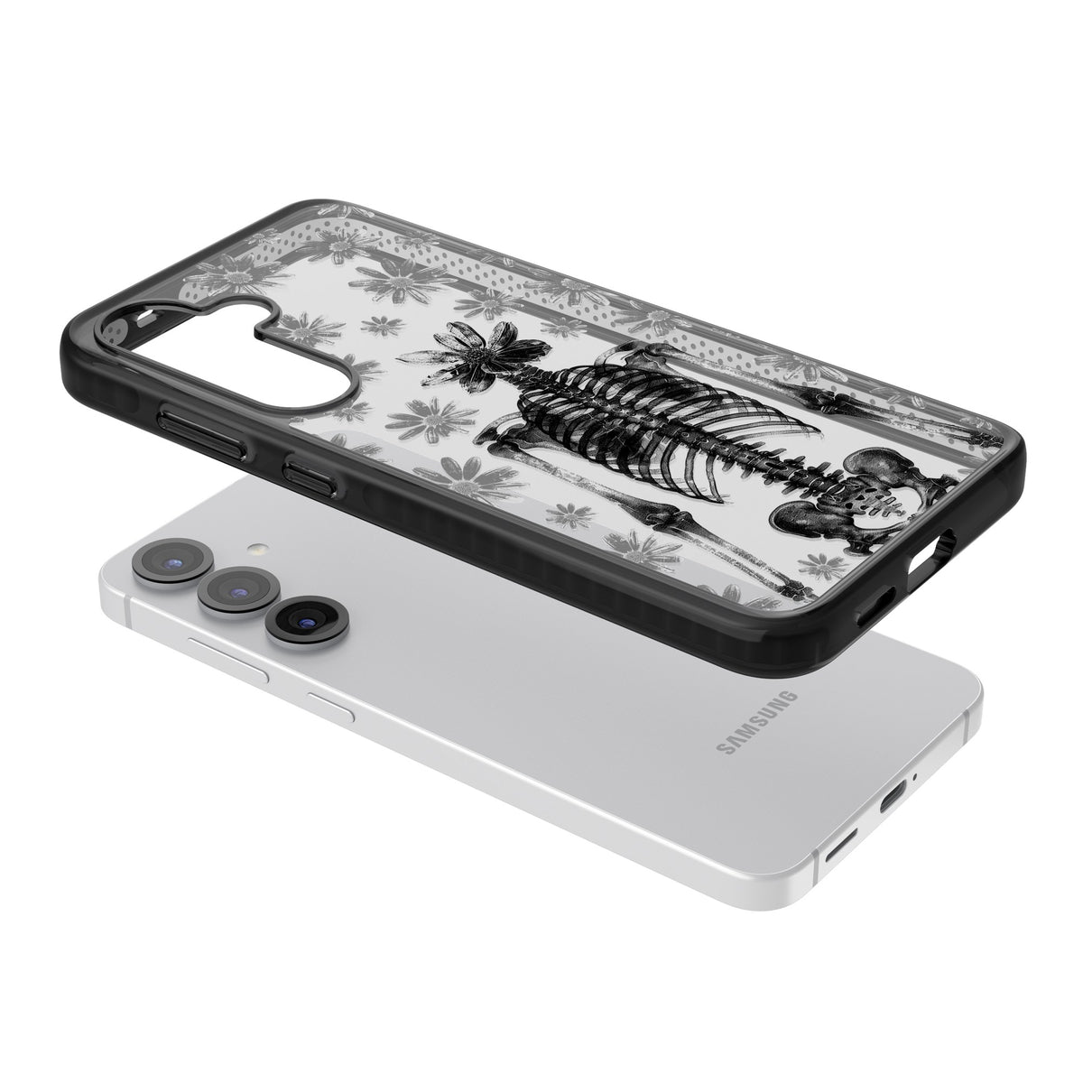 Skeleton Flower Samsung S25 / Samsung S25 Plus / Samsung S26 / Samsung S26 Plus Impact Black Phone Case angled
