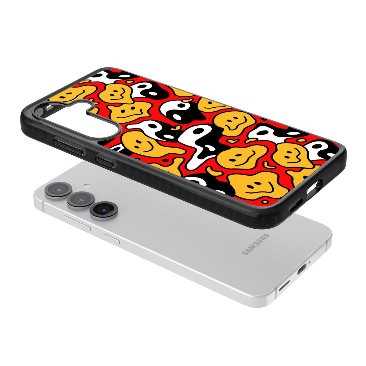 Yin Yang Acid Face Samsung S25 / Samsung S25 Plus / Samsung S26 / Samsung S26 Plus Impact Black Phone Case angled
