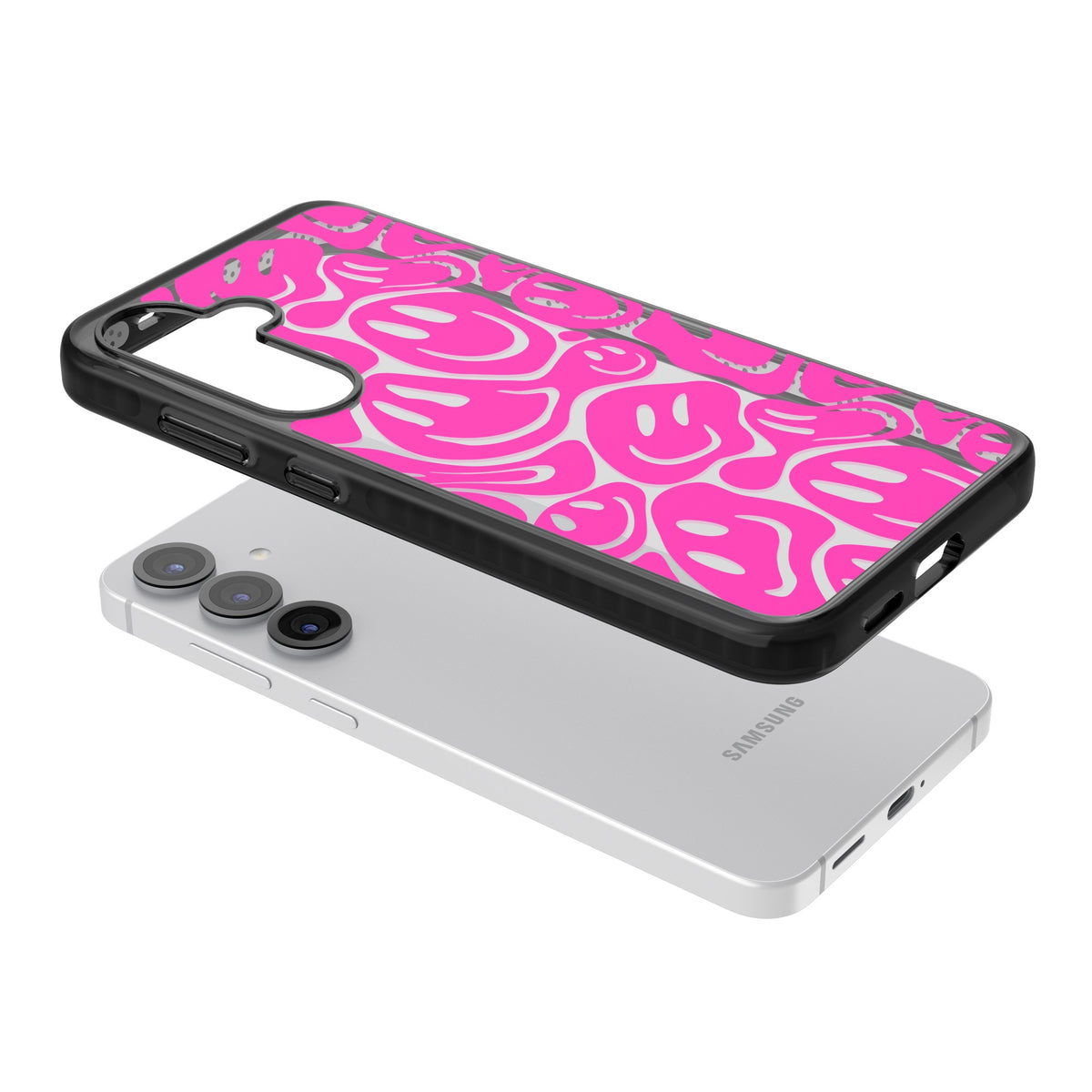 Pink Acid Faces Samsung S25 / Samsung S25 Plus / Samsung S26 / Samsung S26 Plus Impact Black Phone Case angled