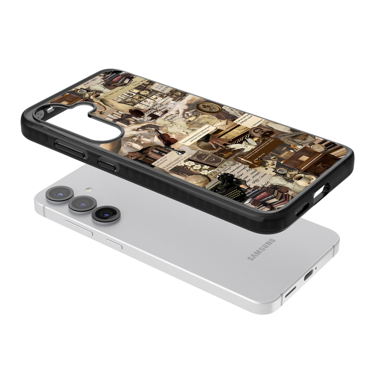 Antique Collage Samsung S25 / Samsung S25 Plus / Samsung S26 / Samsung S26 Plus Impact Black Phone Case angled