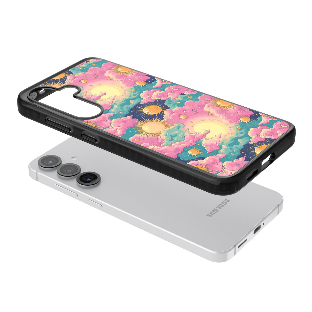 Starlight Clouds Samsung S25 / Samsung S25 Plus / Samsung S26 / Samsung S26 Plus Impact Black Phone Case angled