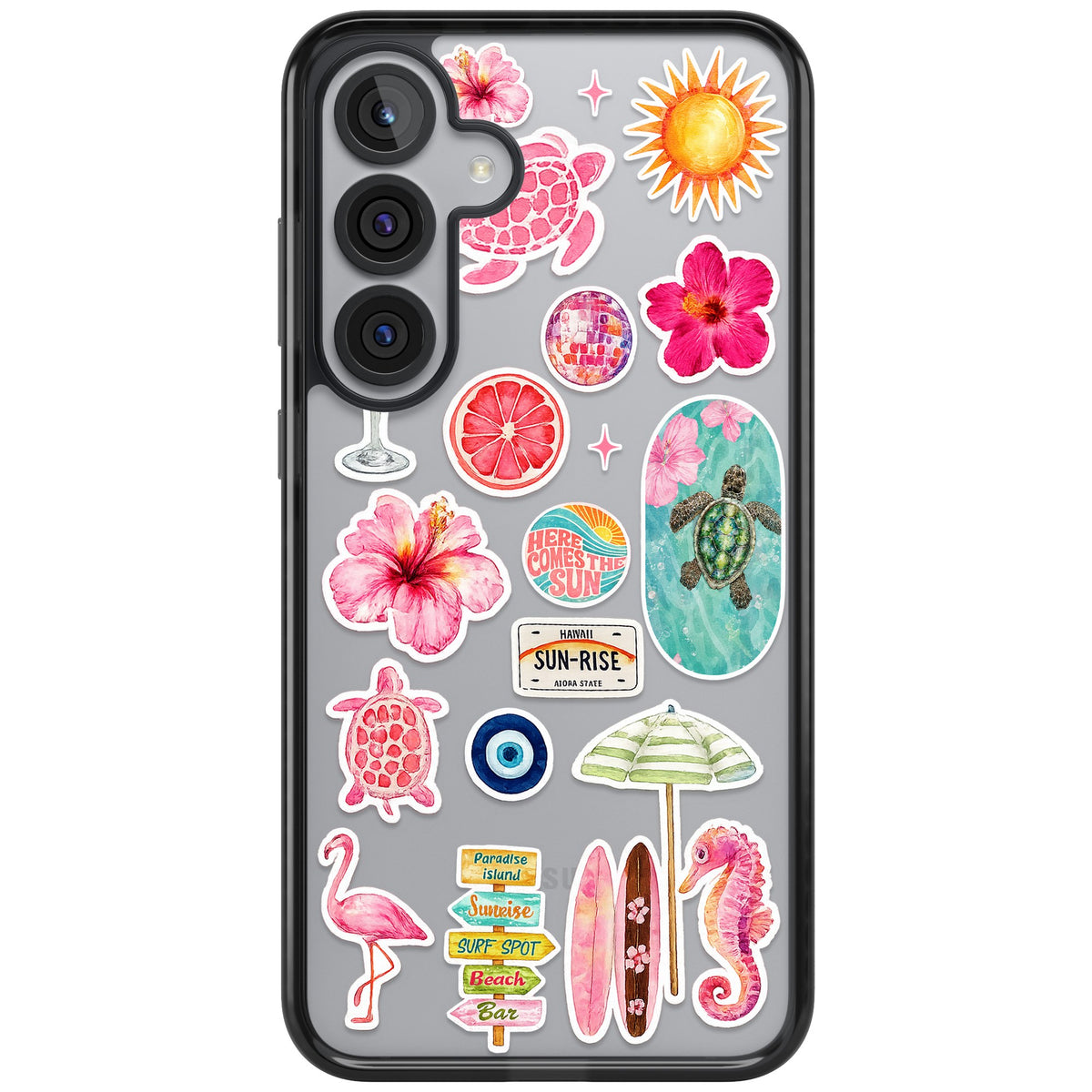 Aloha Sticker Mix Samsung S25 Plus / Samsung S26 / Samsung S26 Plus Impact Black Phone Case front