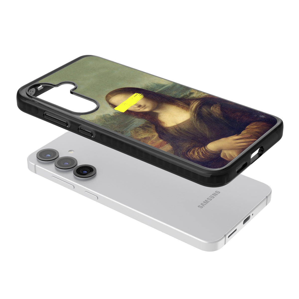 Vandaled Mona Lisa Samsung S25 / Samsung S25 Plus / Samsung S26 / Samsung S26 Plus Impact Black Phone Case angled