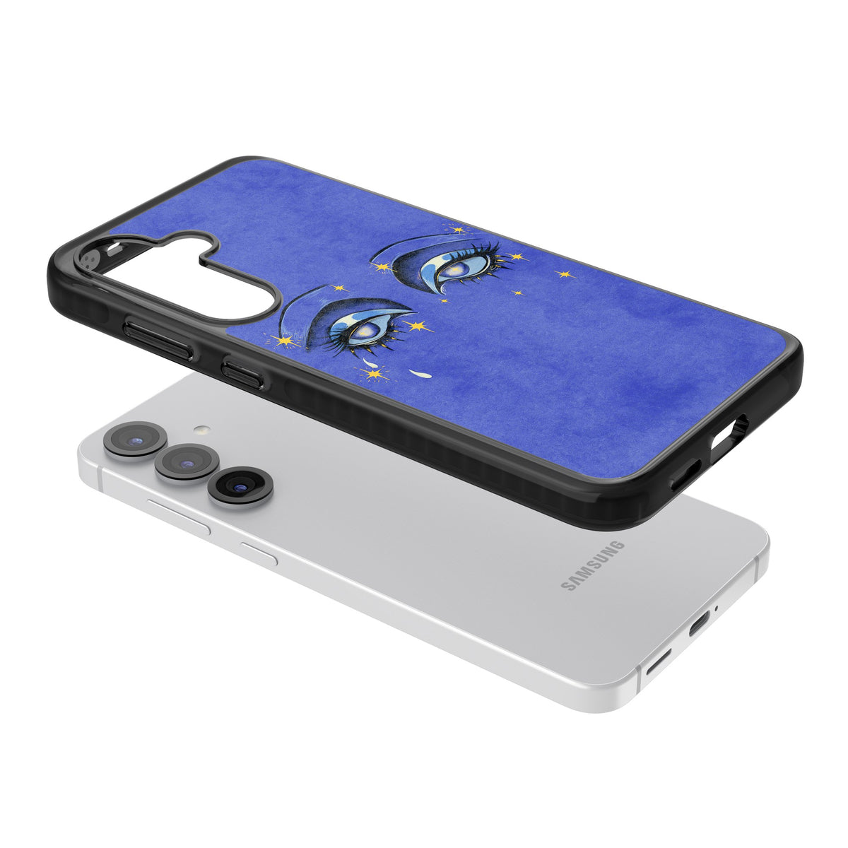 Blue Mystic Eyes Samsung S25 / Samsung S25 Plus / Samsung S26 / Samsung S26 Plus Impact Black Phone Case angled