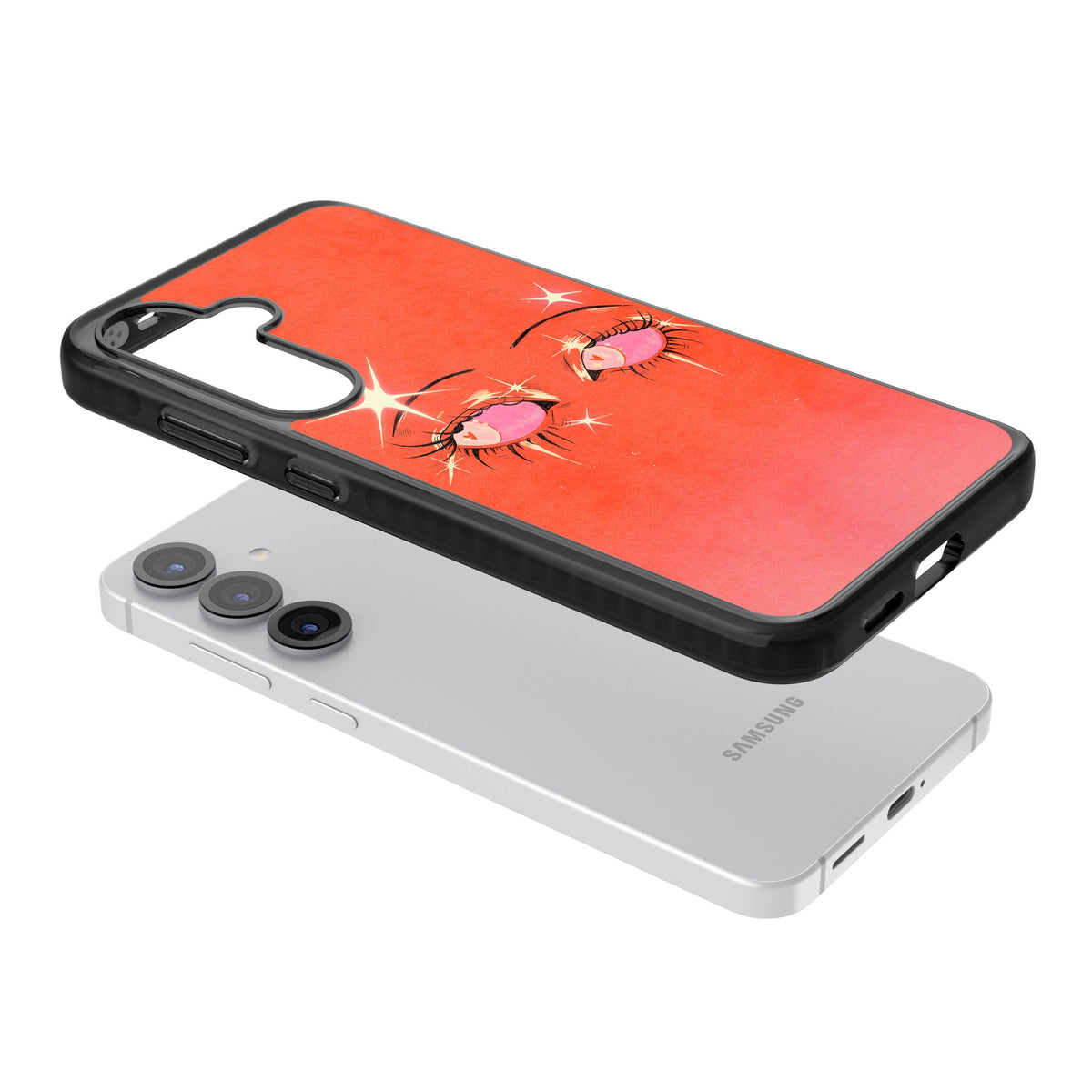 Pink Ethereal Eyes Samsung S25 / Samsung S25 Plus / Samsung S26 / Samsung S26 Plus Impact Black Phone Case angled