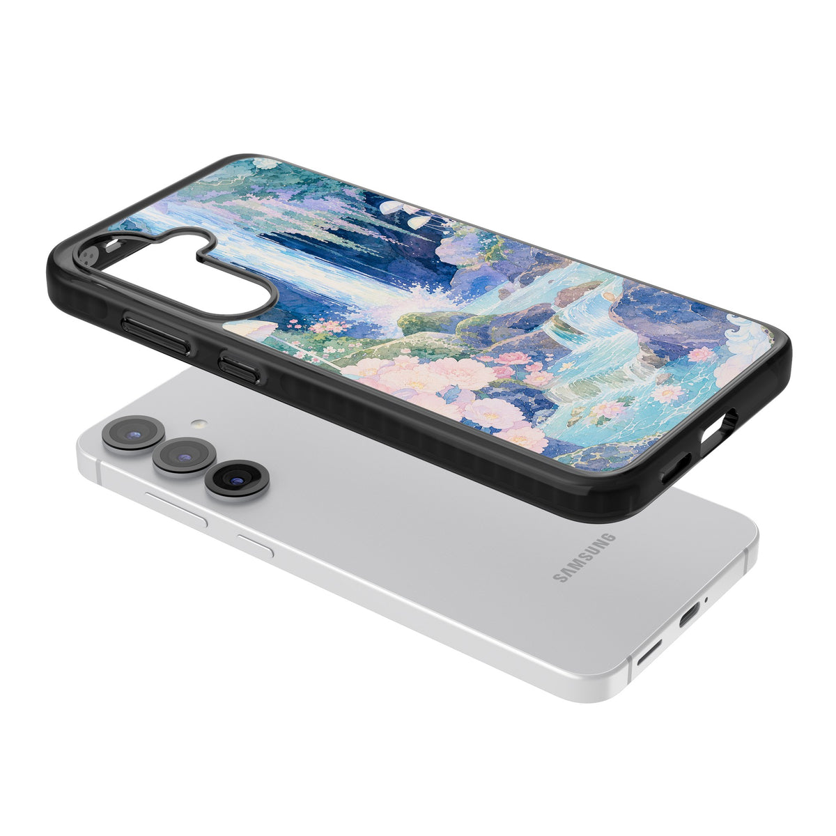 Mystic Waterfall Samsung S25 / Samsung S25 Plus / Samsung S26 / Samsung S26 Plus Impact Black Phone Case angled