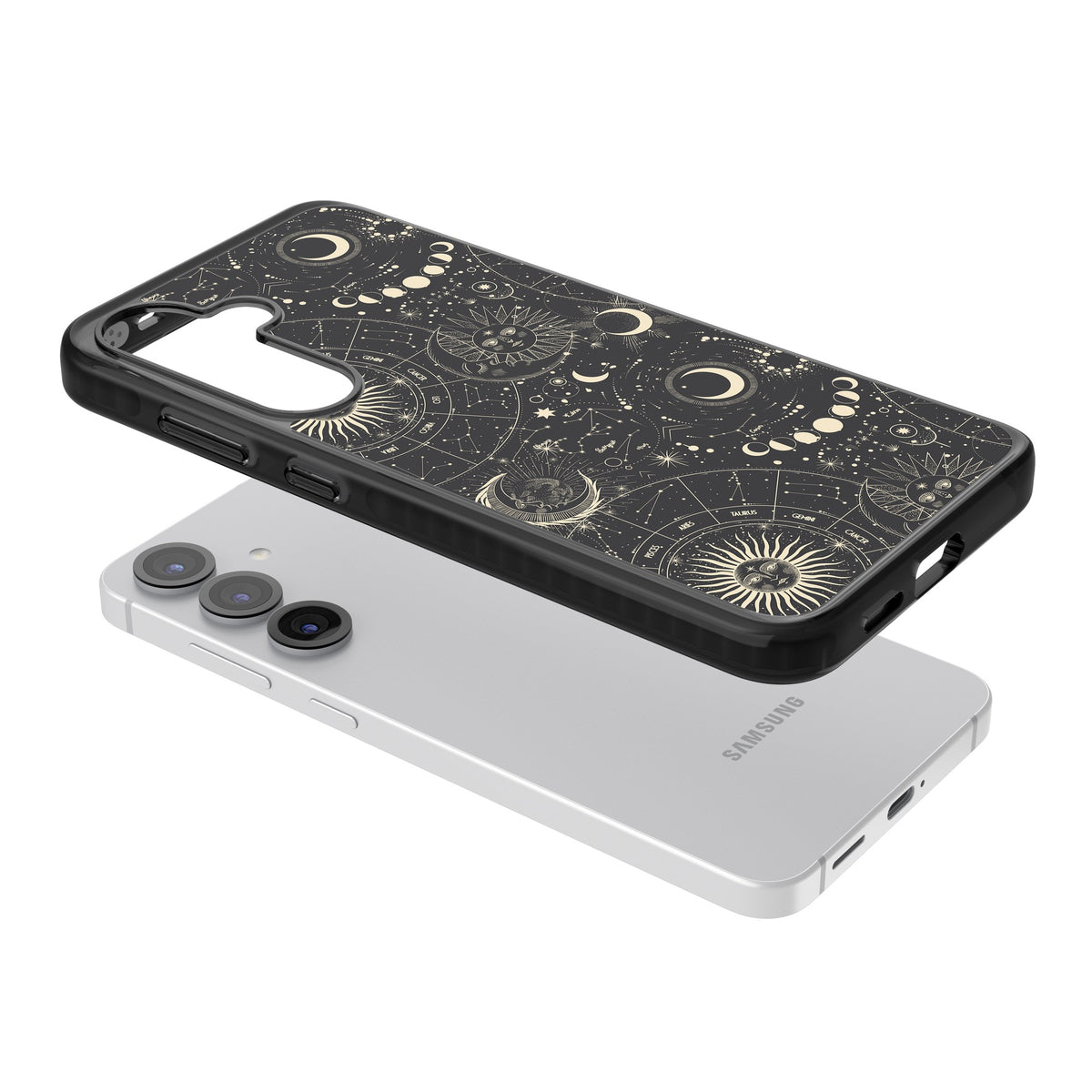 Celestial Cipher Samsung S25 / Samsung S25 Plus / Samsung S26 / Samsung S26 Plus Impact Black Phone Case angled