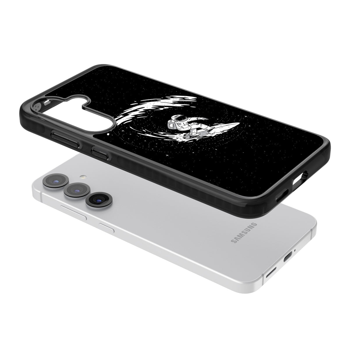 Cosmic Surf Samsung S25 / Samsung S25 Plus / Samsung S26 / Samsung S26 Plus Impact Black Phone Case angled