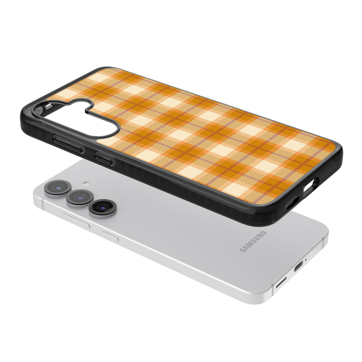 Pumpkin Plaid Samsung S25 / Samsung S25 Plus / Samsung S26 / Samsung S26 Plus Impact Black Phone Case angled