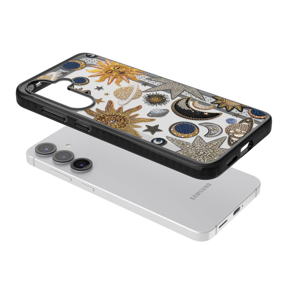 Beaded Cosmos Samsung S25 / Samsung S25 Plus / Samsung S26 / Samsung S26 Plus Impact Black Phone Case angled