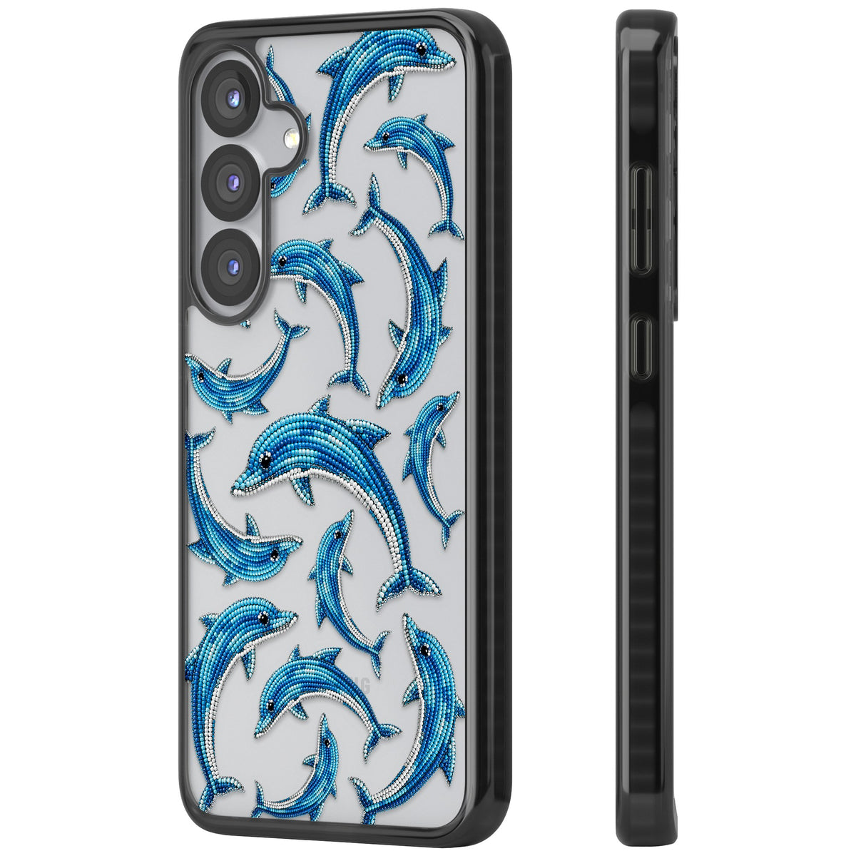 Beaded Dolphins Samsung S25 / Samsung S25 Plus / Samsung S26 / Samsung S26 Plus Impact Black Phone Case side