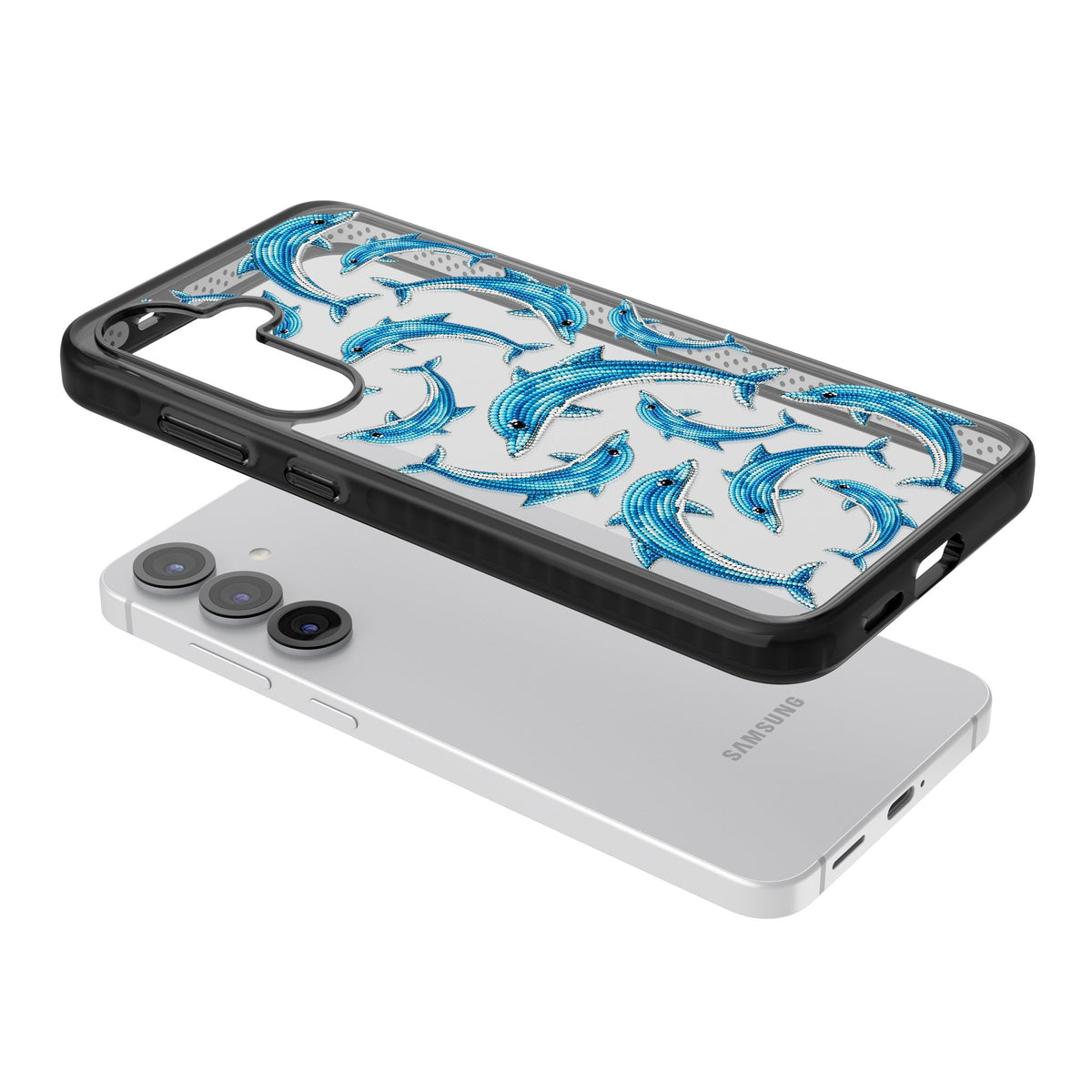 Beaded Dolphins Samsung S25 / Samsung S25 Plus / Samsung S26 / Samsung S26 Plus Impact Black Phone Case angled