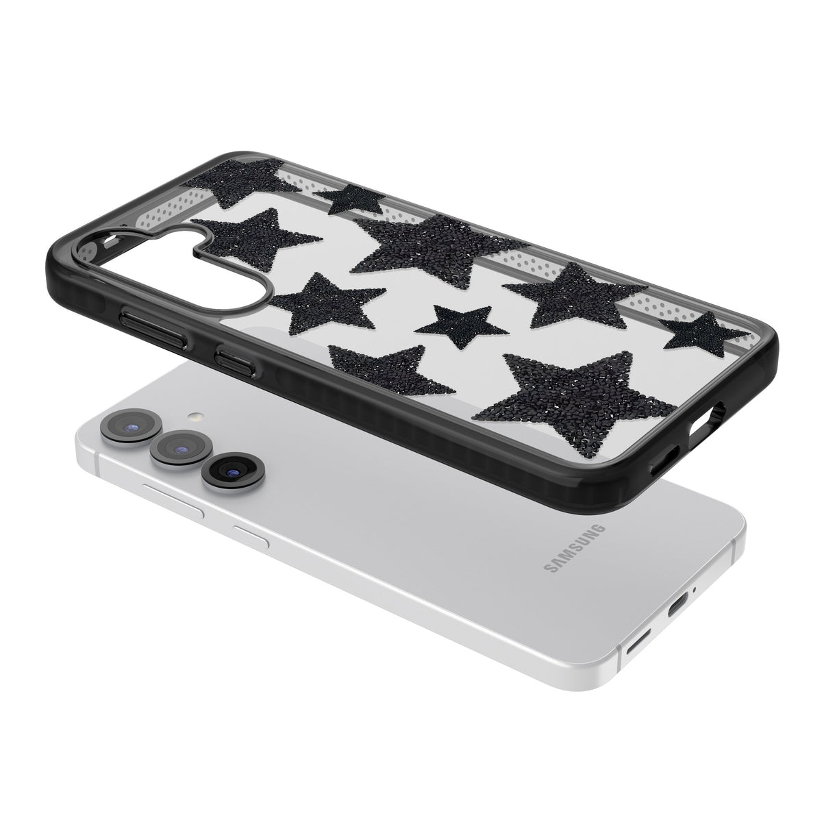 Beaded Black Stars Samsung S25 / Samsung S25 Plus / Samsung S26 / Samsung S26 Plus Impact Black Phone Case angled