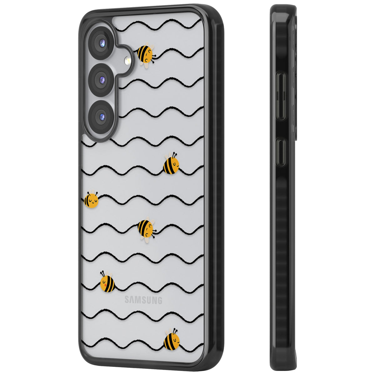 Bee Wave Pattern Samsung S25 / Samsung S25 Plus / Samsung S26 / Samsung S26 Plus Impact Black Phone Case side