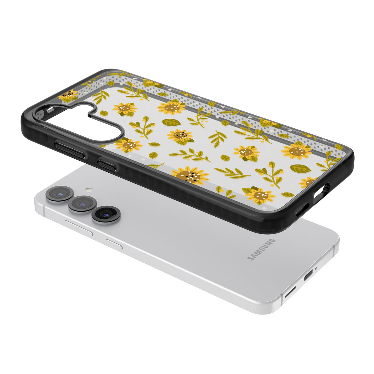 Bees & Sunflowers Samsung S25 / Samsung S25 Plus / Samsung S26 / Samsung S26 Plus Impact Black Phone Case angled
