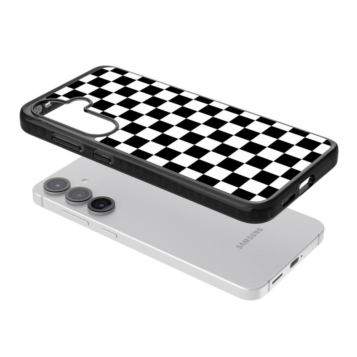 Checkerboard Samsung S25 / Samsung S25 Plus / Samsung S26 / Samsung S26 Plus Impact Black Phone Case angled