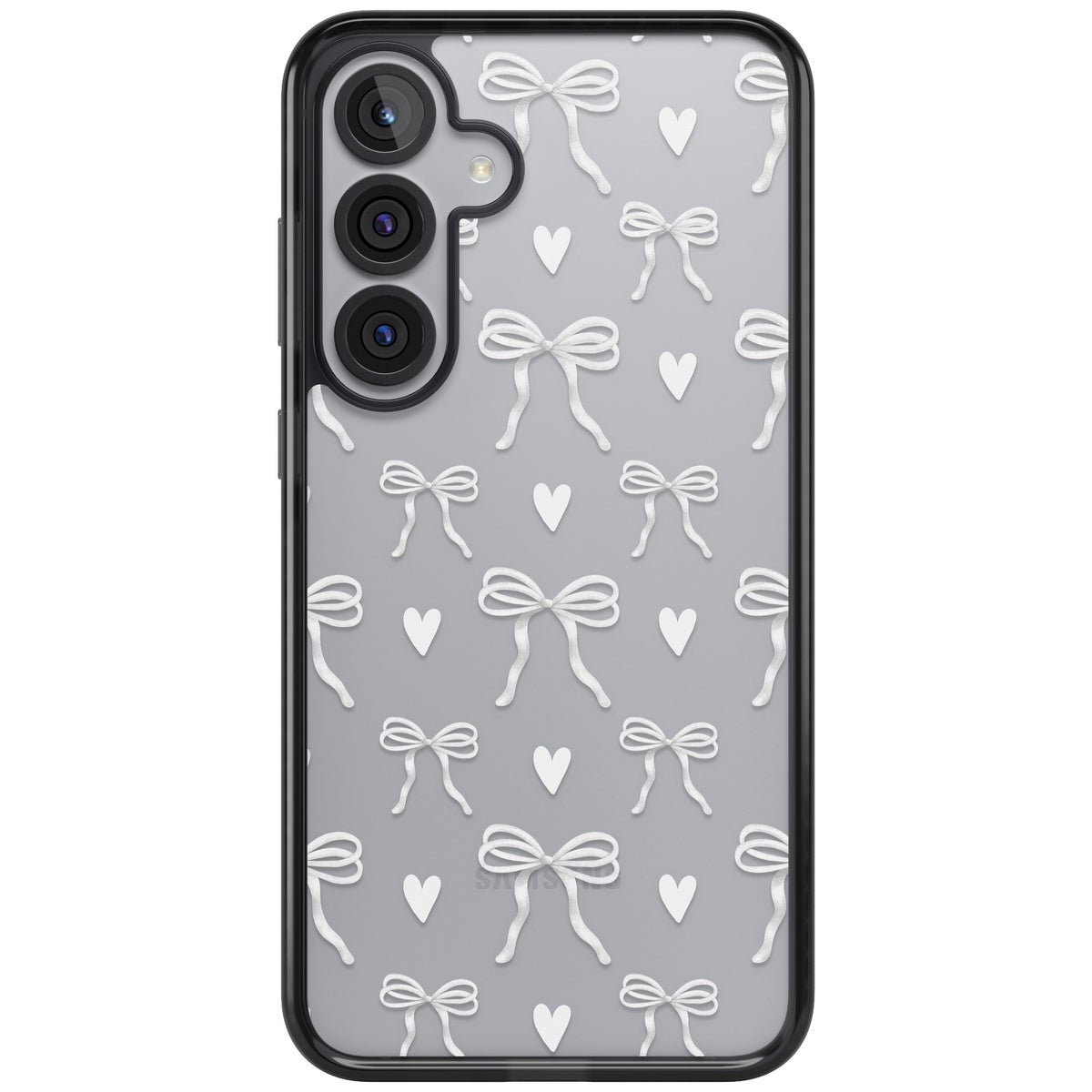 White Bows & Hearts Samsung S25 Plus / Samsung S26 / Samsung S26 Plus Impact Black Phone Case front