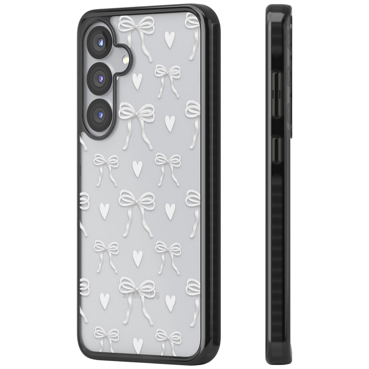 White Bows & Hearts Samsung S25 / Samsung S25 Plus / Samsung S26 / Samsung S26 Plus Impact Black Phone Case side
