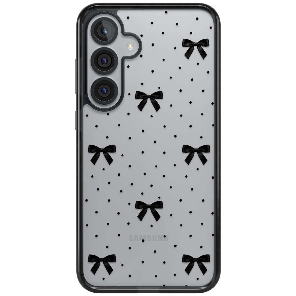 Black Polka Bows Samsung S25 Plus / Samsung S26 / Samsung S26 Plus Impact Black Phone Case front