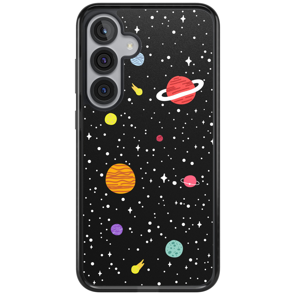 Cute Cartoon Planets Samsung S25 Plus / Samsung S26 / Samsung S26 Plus Impact Black Phone Case front