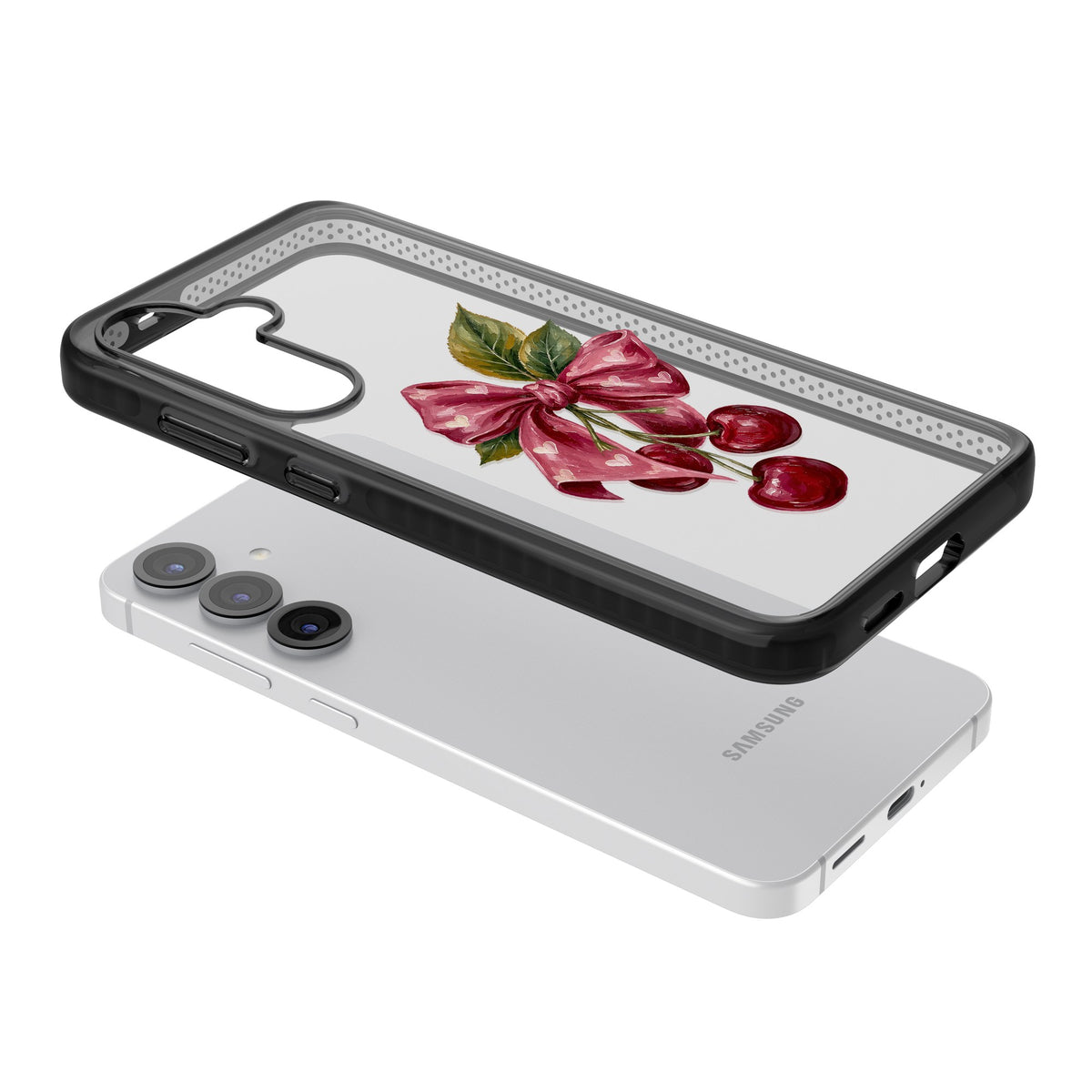 Cherry Sonnet Samsung S25 / Samsung S25 Plus / Samsung S26 / Samsung S26 Plus Impact Black Phone Case angled