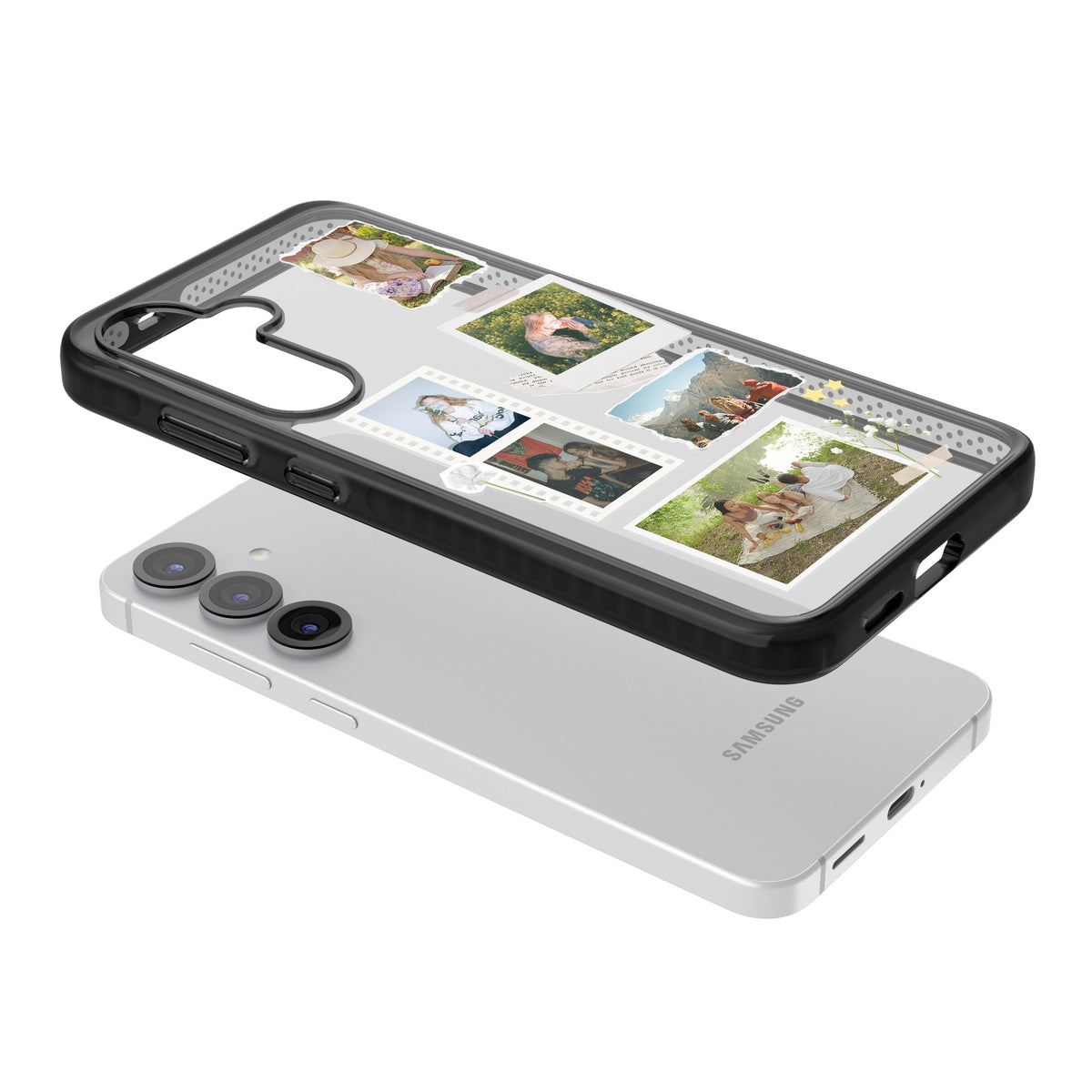 Personalised Scrapbook Instant Photos Samsung S25 / Samsung S25 Plus / Samsung S26 / Samsung S26 Plus Impact Black Phone Case angled