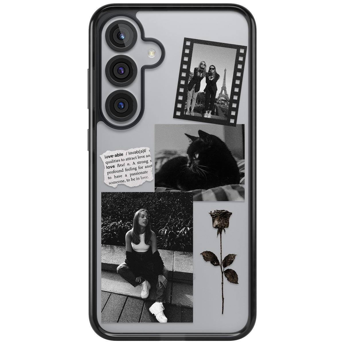 Personalised Black & White Scrapbook Photos Samsung S25 Plus / Samsung S26 / Samsung S26 Plus Impact Black Phone Case front