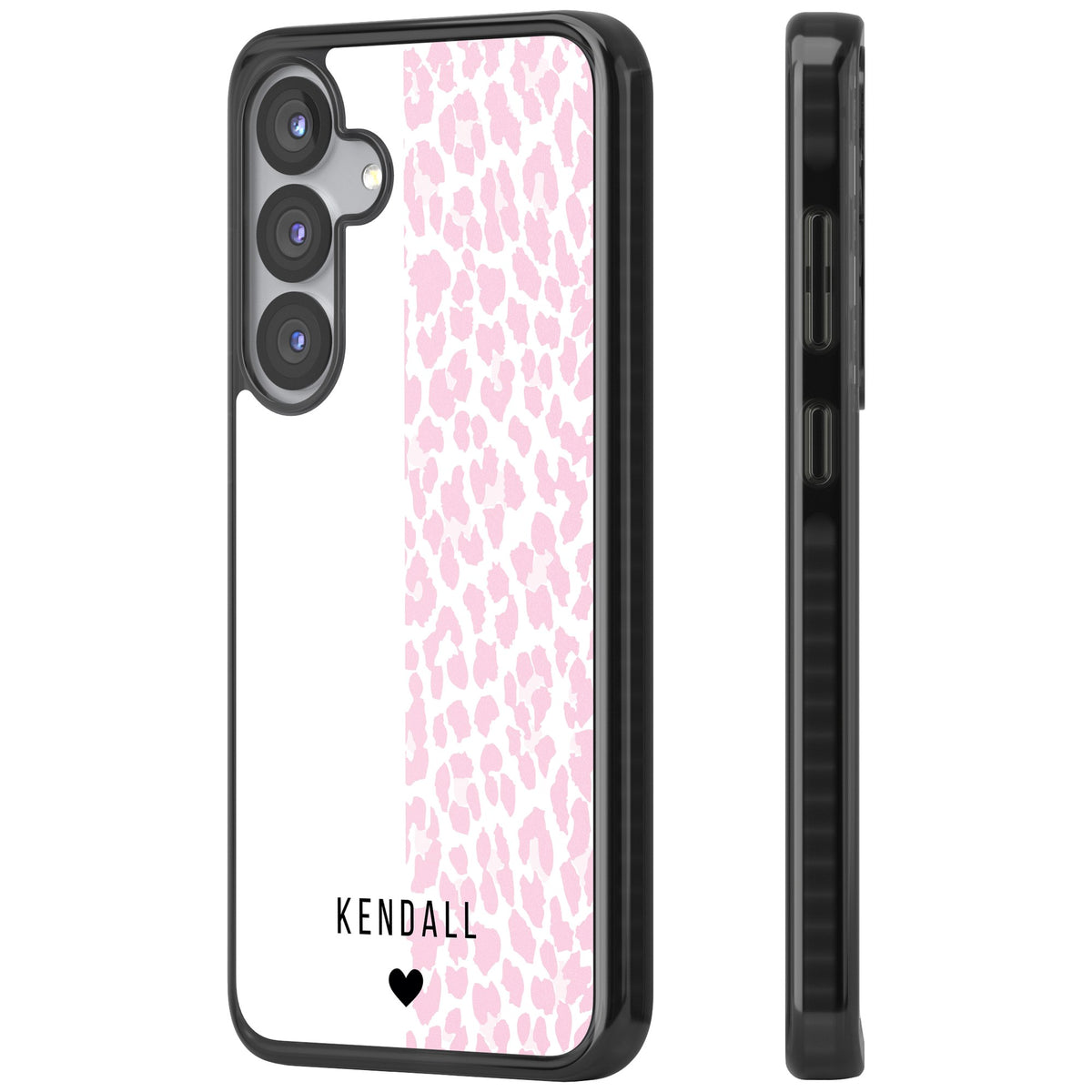 Personalised Pink Leopard Samsung S25 / Samsung S25 Plus / Samsung S26 / Samsung S26 Plus Impact Black Phone Case side