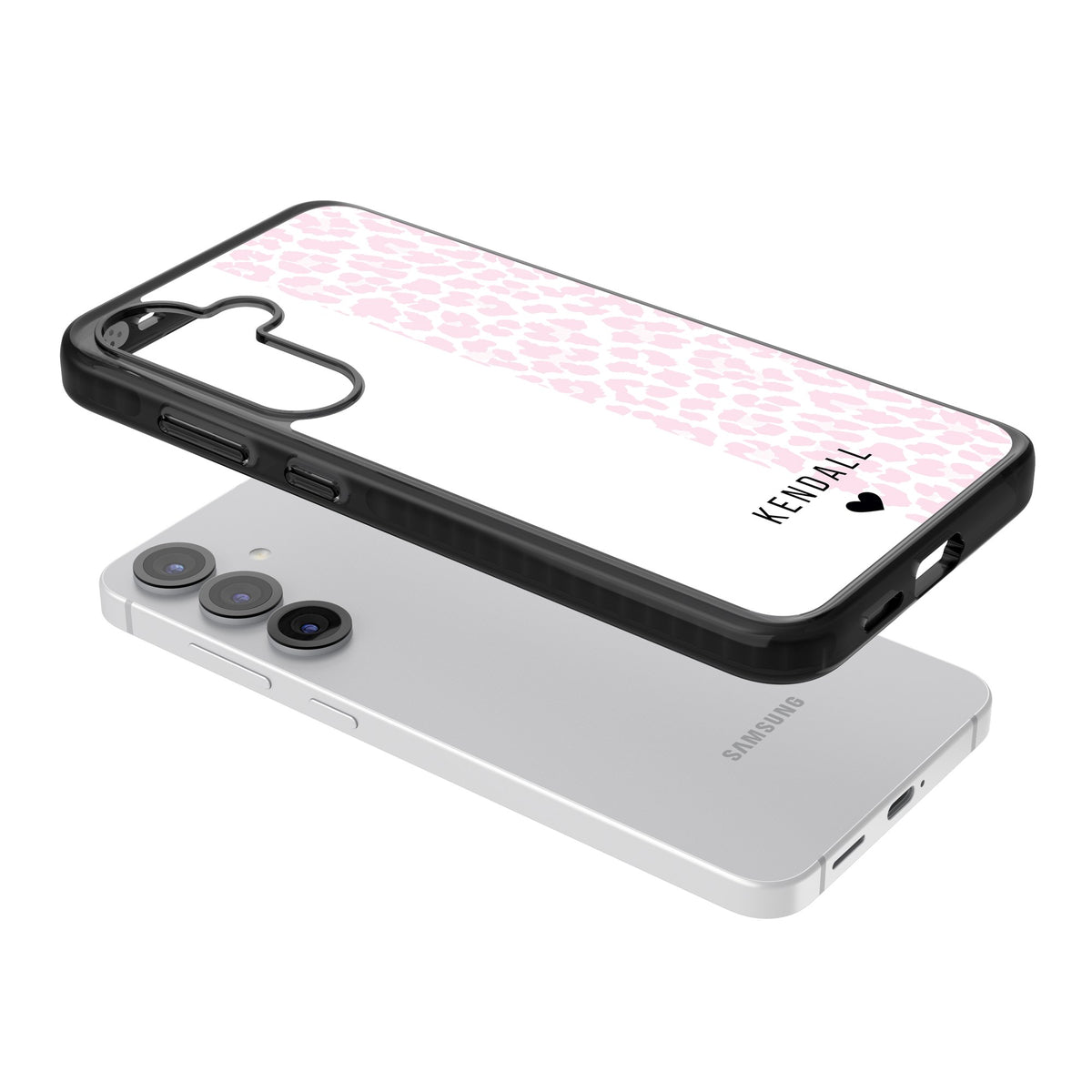 Personalised Pink Leopard Samsung S25 / Samsung S25 Plus / Samsung S26 / Samsung S26 Plus Impact Black Phone Case angled