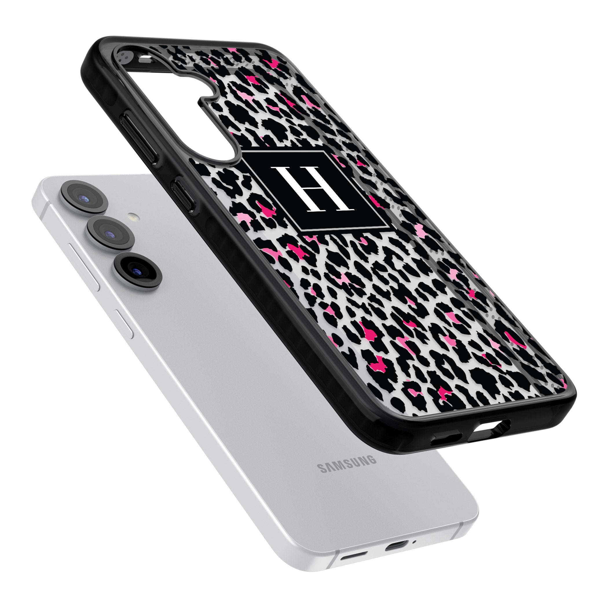 Personalised Clear Pink Leopard Monogram