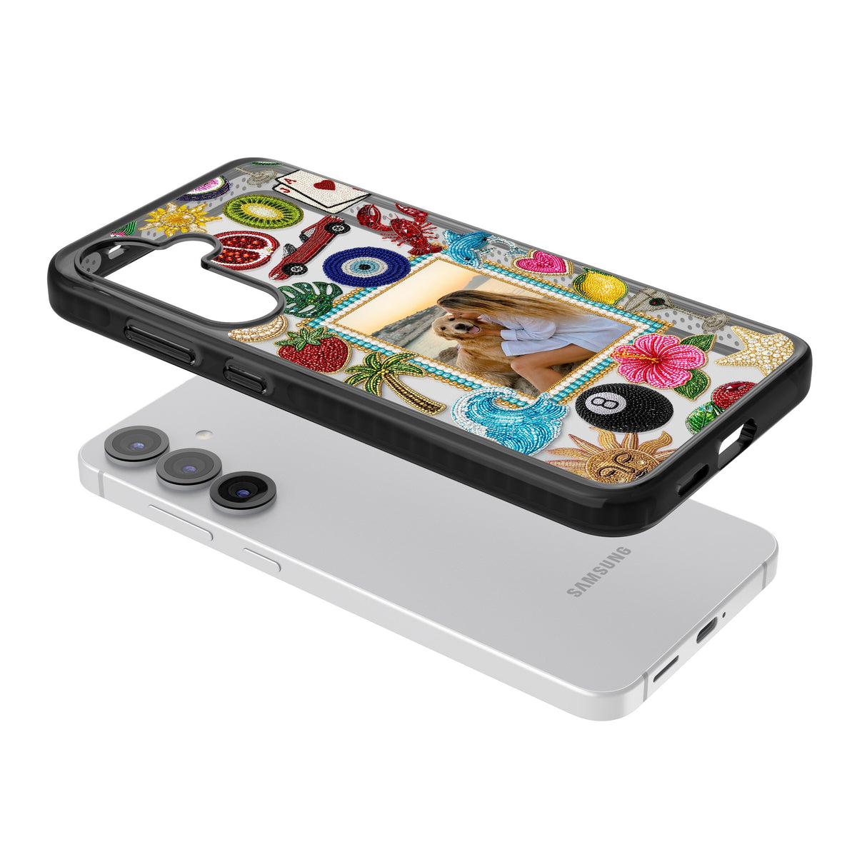 Personalised Beaded Photo Samsung S25 / Samsung S25 Plus / Samsung S26 / Samsung S26 Plus Impact Black Phone Case angled