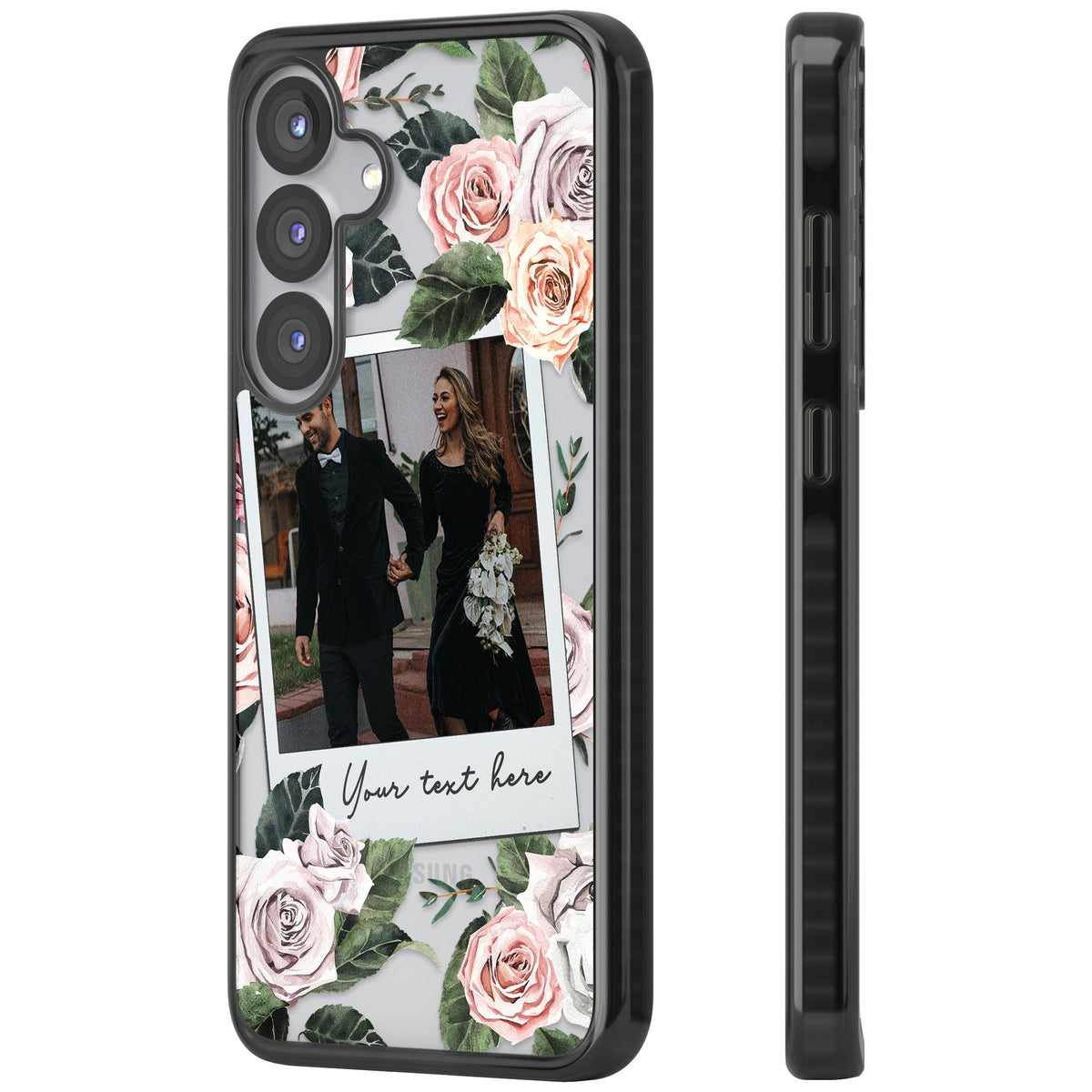 Personalised Floral Polaroid Samsung S25 / Samsung S25 Plus / Samsung S26 / Samsung S26 Plus Impact Black Phone Case side