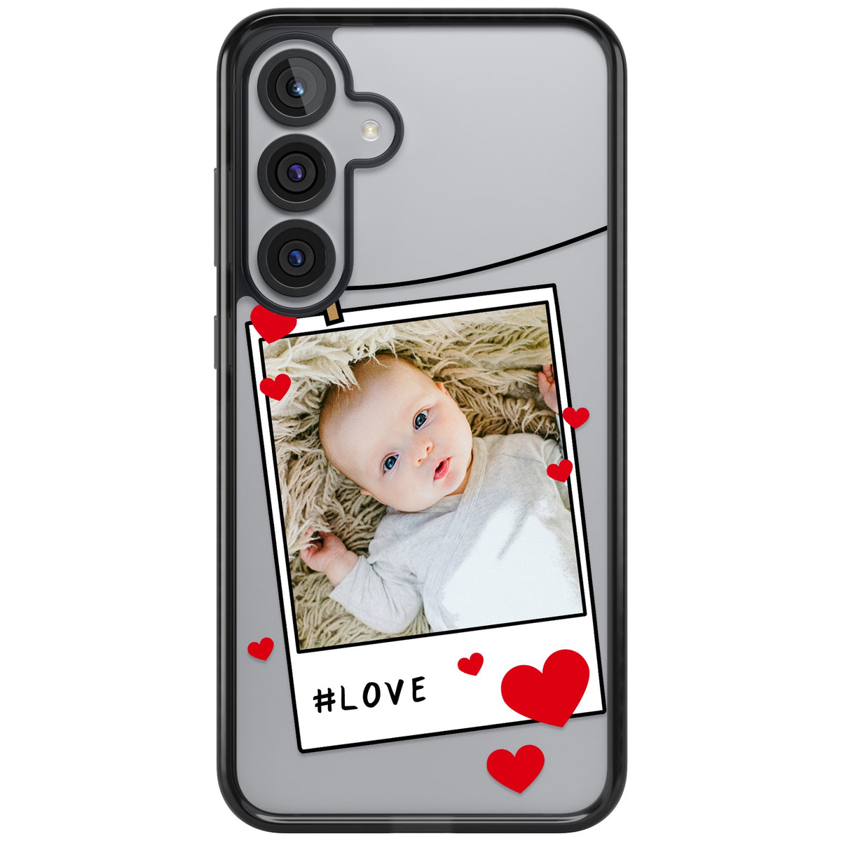 Personalised Paperclip & Hearts Polaroid Samsung S25 Plus / Samsung S26 / Samsung S26 Plus Impact Black Phone Case front