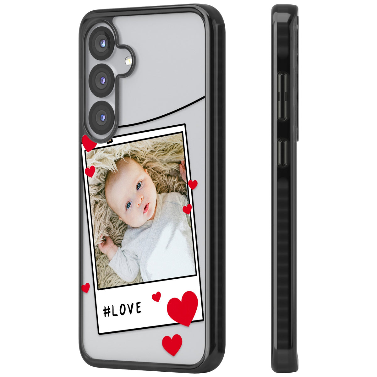 Personalised Paperclip & Hearts Polaroid Samsung S25 / Samsung S25 Plus / Samsung S26 / Samsung S26 Plus Impact Black Phone Case side