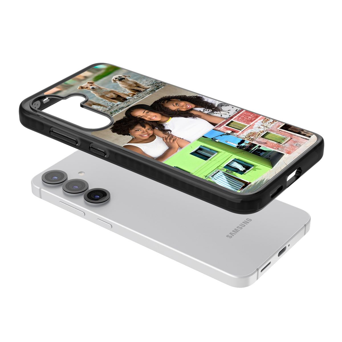 Personalised 3 Photo Grid Samsung S25 / Samsung S25 Plus / Samsung S26 / Samsung S26 Plus Impact Black Phone Case angled