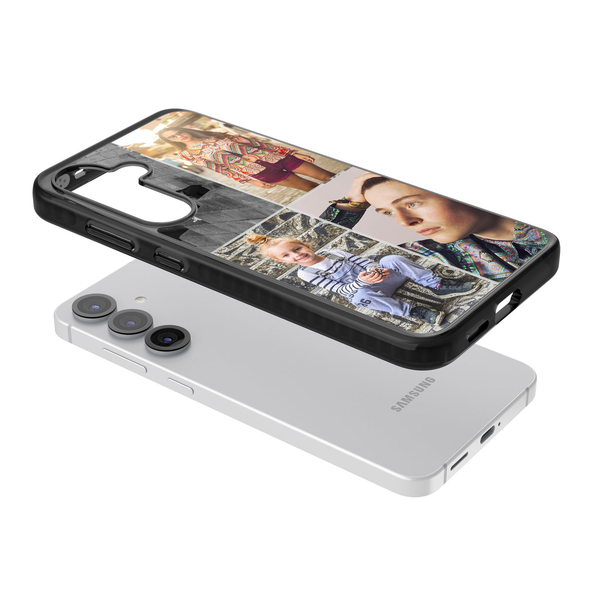 Personalised 4 Photo Grid Samsung S25 / Samsung S25 Plus / Samsung S26 / Samsung S26 Plus Impact Black Phone Case angled