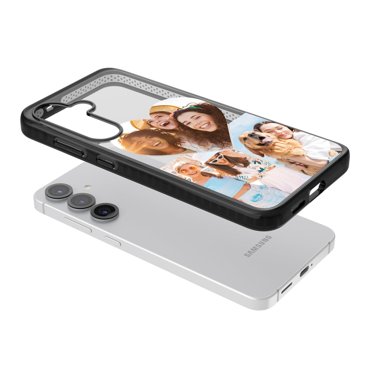 Personalised Heart Photo Samsung S25 / Samsung S25 Plus / Samsung S26 / Samsung S26 Plus Impact Black Phone Case angled